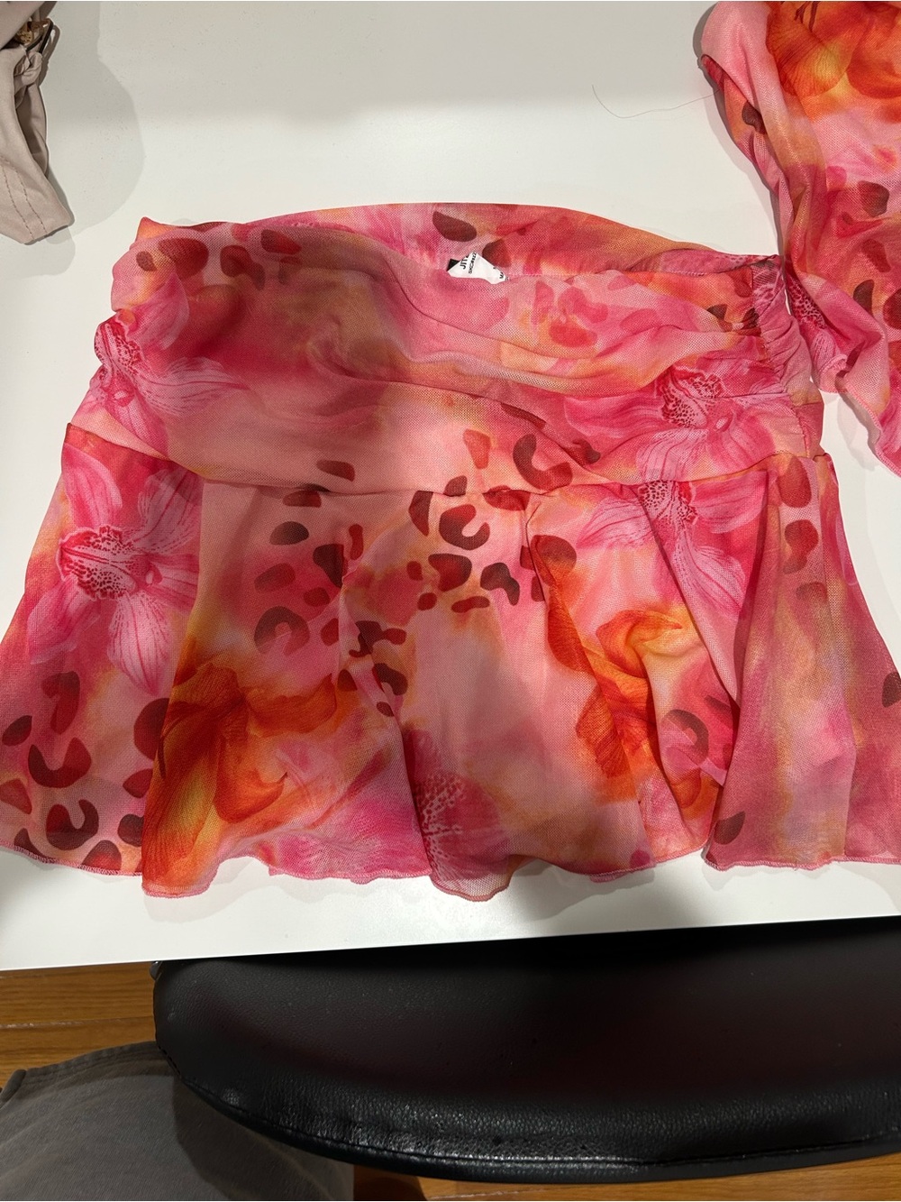 Pink & Orange Floral Leopard Print Chiffon Skirt (SET)